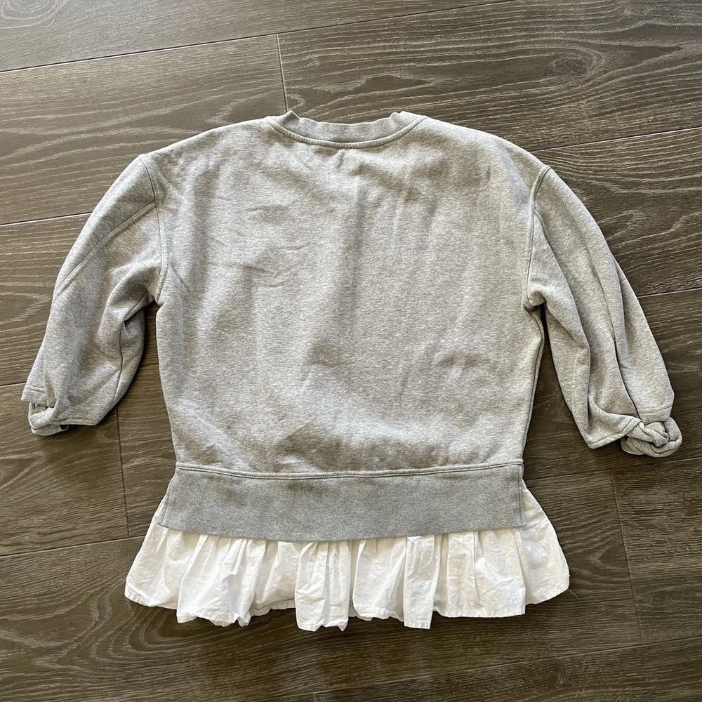 Womens S MAEVE Anthropologie Gray V-Neck Twofer Pullover Sweatshirt White Boho - Picture 4 of 12